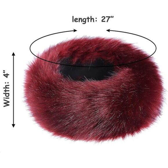 Faux Fur Headband with Elastic for Women's Burgundy - Picture 3 of 6